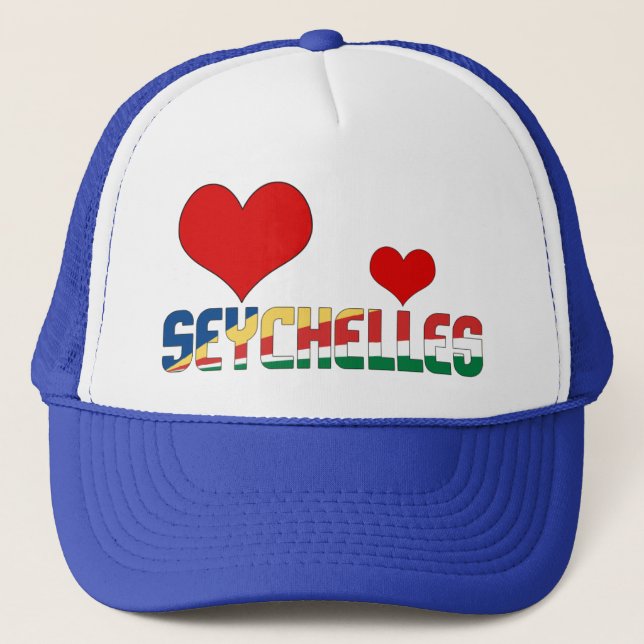 Adorable Seychelles Flag Hearts Patriotic  Trucker Hat (Front)