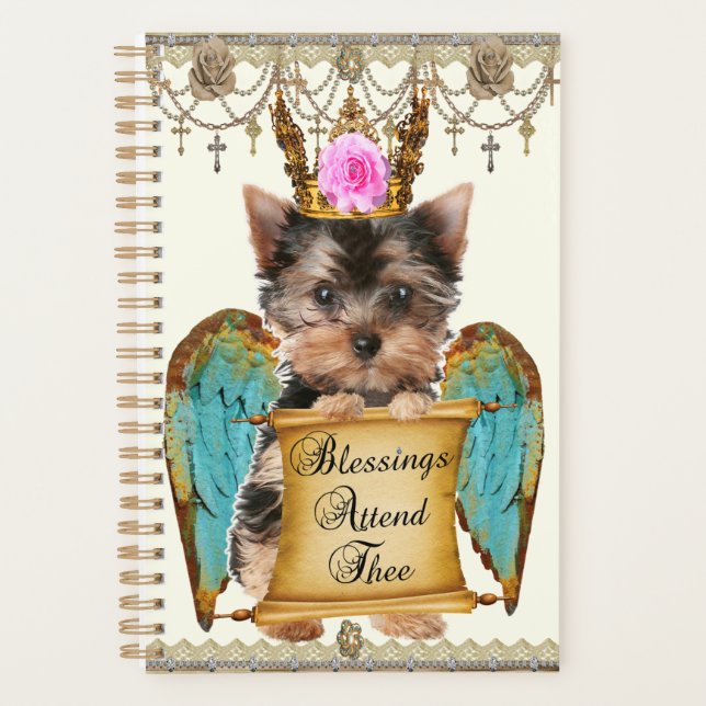 Adorable Shabby Chic Yorkie Angel Puppy Dog Planner (Front)