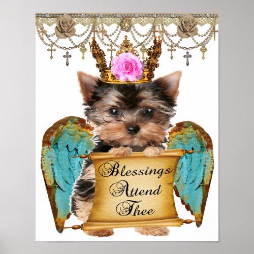 Adorable Shabby Chic Yorkie Puppy Dog Angel Poster