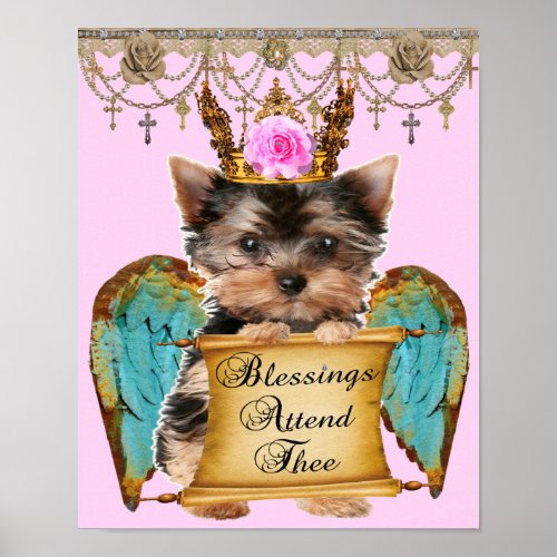 Adorable Shabby Chic Yorkie Puppy Dog Angel Poster