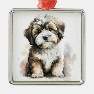 ADORABLE SHAGGY HAVANESE PUPPY DOG METAL ORNAMENT