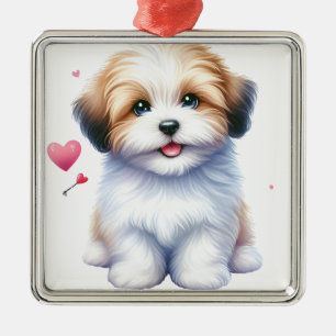 ADORABLE SHAGGY HAVANESE PUPPY DOG METAL ORNAMENT