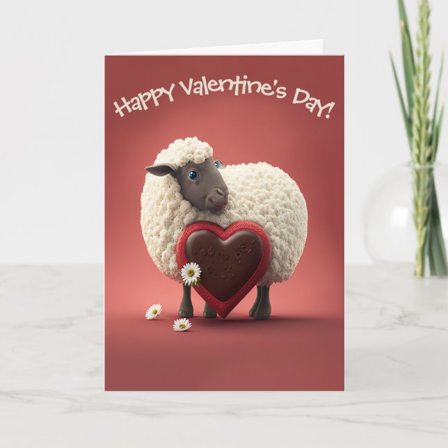 Adorable Sheep with Candy Heart Valentine's Day  Holiday Card (Front)