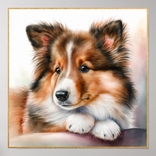 Adorable Sheepdog Puppy Artwork Poster