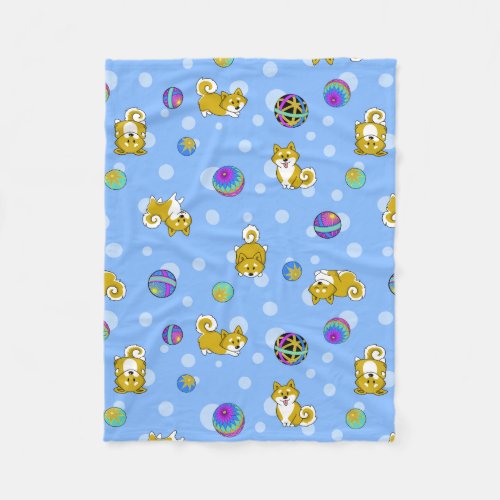 Adorable Shiba Inu and Temari Balls Fleece Blanket