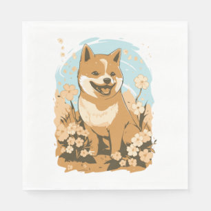 Adorable Shiba Inu T-shirt Art Print with Graphic Napkins