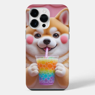 Adorable Shiba Inu with Rainbow Bubble Tea Phone iPhone 14 Pro Max Case