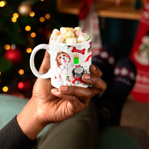 Adorable Shih Tzu Christmas Seamless Pattern Coffee Mug