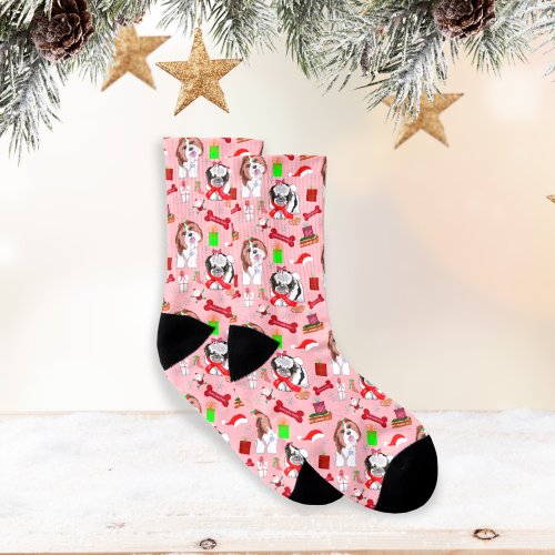 Adorable Shih Tzu Christmas Seamless Pattern  Socks
