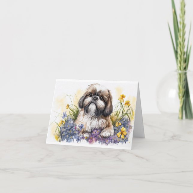 Adorable Shih Tzu Puppy Blank Greeting Card (Front)