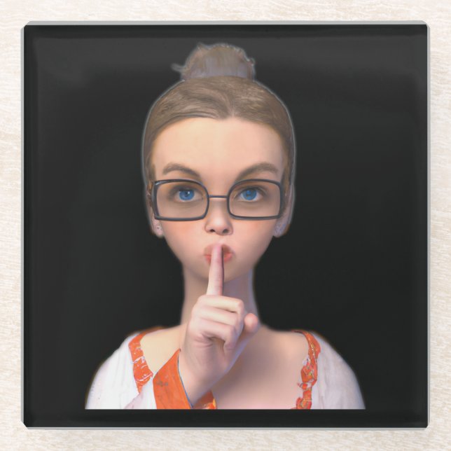 Adorable Shush Coaster: Perfect for Librarians Glass Coaster (Front)