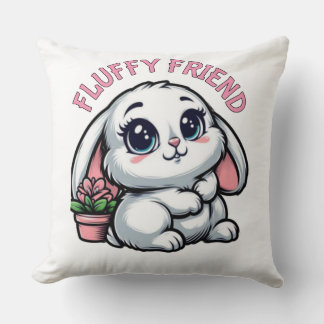 Adorable Shy Bunny with Plant Pot Throw Pillow