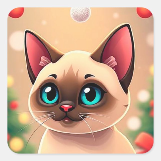 Adorable Siamese Cat Cute Cat Lover Gift Square Sticker (Front)