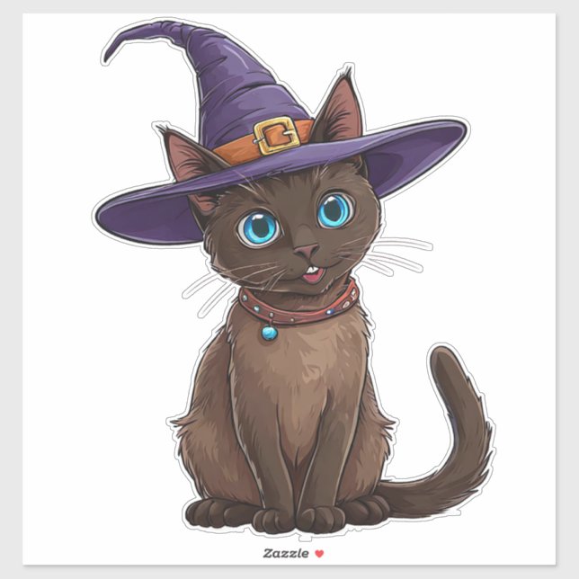 Adorable Siamese Cat in Witch Hat Sticker (Sheet)