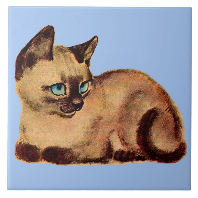 adorable Siamese cat kitten print Ceramic Tile (Front)