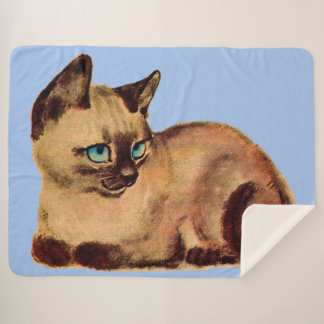adorable Siamese cat kitten print Sherpa Blanket