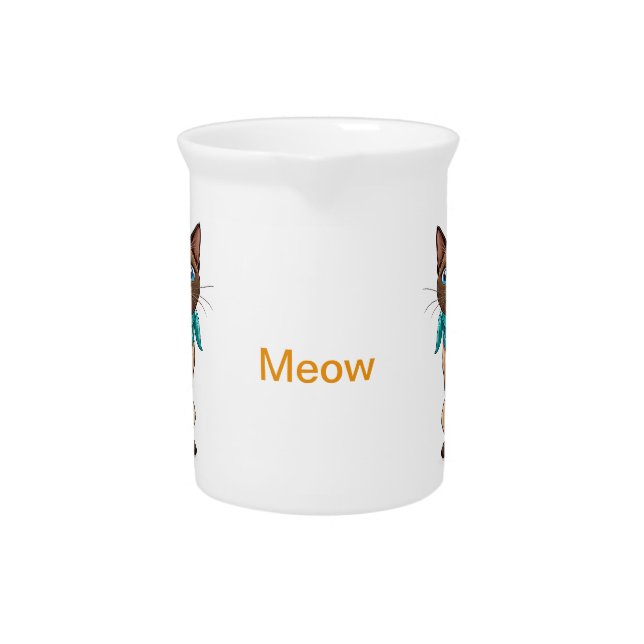 Adorable Siamese Cat With Turquoise Bandana Beverage Pitcher (Front)