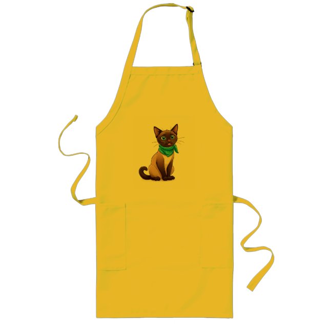Adorable Siamese Cat With Turquoise Bandana Long Apron (Front)