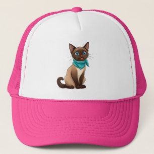 Adorable Siamese Cat With Turquoise Bandana Trucker Hat