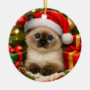 Adorable Siamese Kitten Christmas Ornament