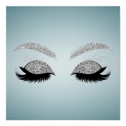 Adorable Silver Glitter Faux Lashes Makeup artist Poster