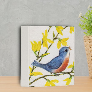 Adorable Singing Blue Red Bird on Branch Flowers Mini Binder