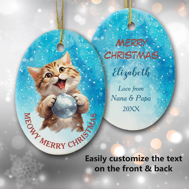Adorable Singing Christmas Kitten Granddaughter Ceramic Ornament (Creator Uploaded)