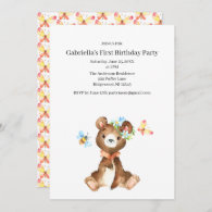 Adorable Sitting Bear First Birthday Invitation