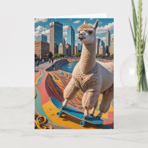 Adorable Skateboard Alpaca All Occasions Greeting Card