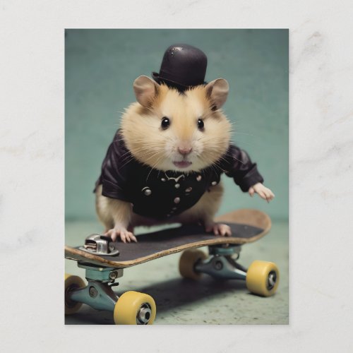 Adorable Skateboarding Hamster Postcard