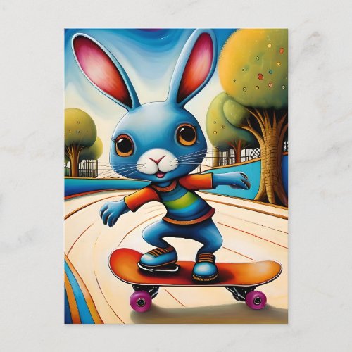 Adorable Skateboarding Rabbit Postcard