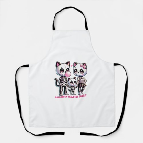 Adorable Skeleton Cat Family with Bubble gum Fun H Apron