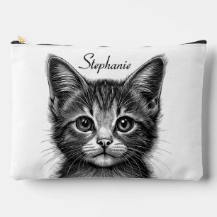 Adorable Sketch of Young Cat Add Name Accessory Pouch