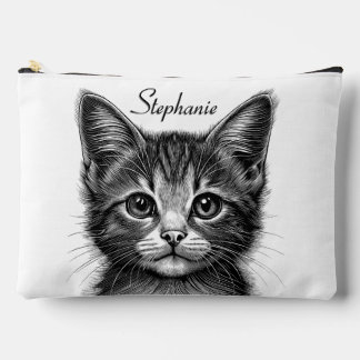 Adorable Sketch of Young Cat Add Name Accessory Pouch