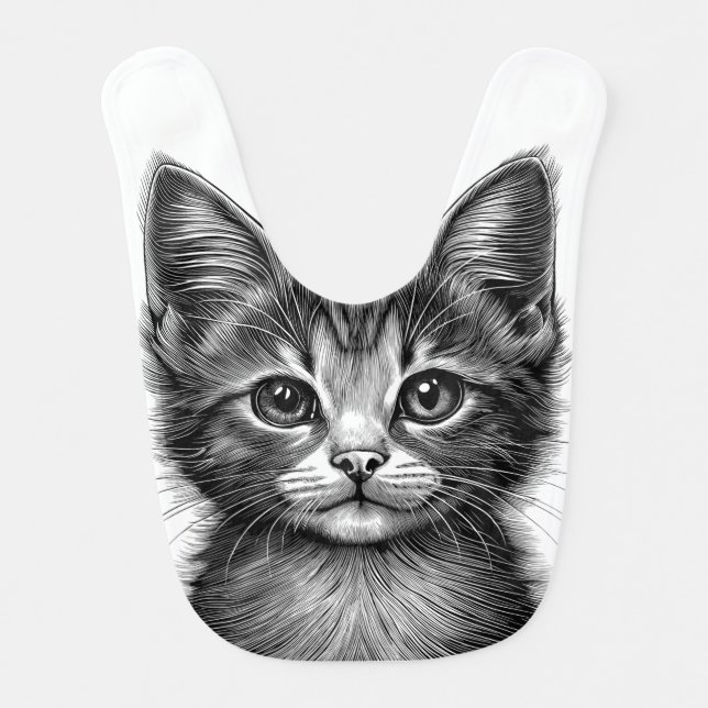 Adorable Sketch of Young Cat   Baby Bib (Front)