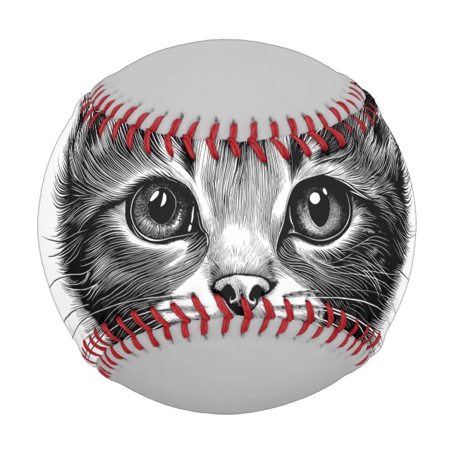 Adorable Sketch of Young Cat   Baseball (Front)