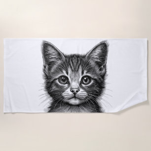 Adorable Sketch of Young Cat   Beach Towel