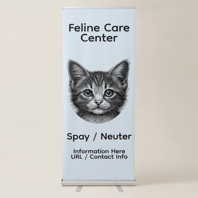 Adorable Sketch of Young Cat Blue All Custom Text Retractable Banner (Front)