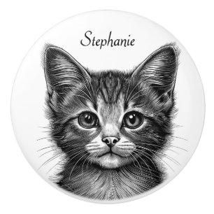 Adorable Sketch of Young Cat Ceramic Knob