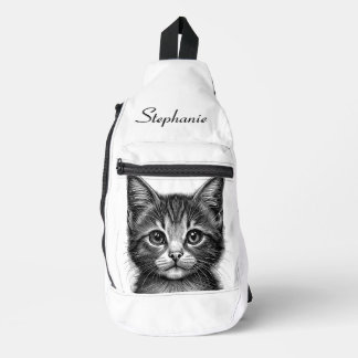 Adorable Sketch of Young Cat Custom Calligraphy Sling Bag