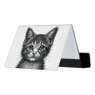 Adorable Sketch of Young Cat   Desk Business Card Holder