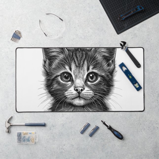 Adorable Sketch of Young Cat   Desk Mat (Workstation)
