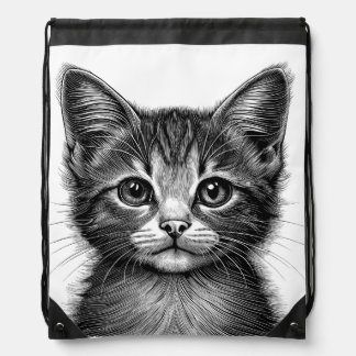 Adorable Sketch of Young Cat   Drawstring Bag