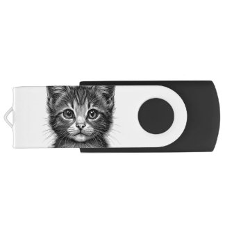 Adorable Sketch of Young Cat Flash Drive