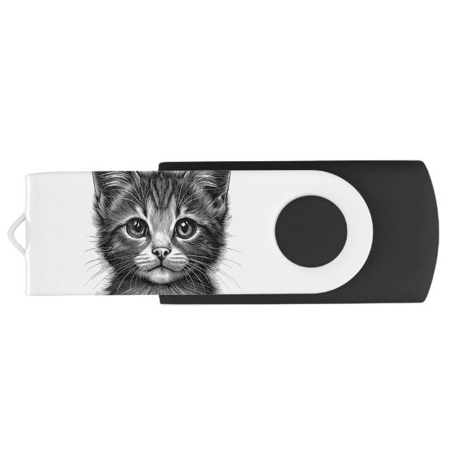 Adorable Sketch of Young Cat   Flash Drive (Back)