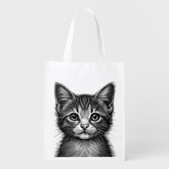 Adorable Sketch of Young Cat   Grocery Bag (Front)