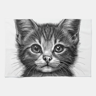 Adorable Sketch of Young Cat   Kitchen Towel