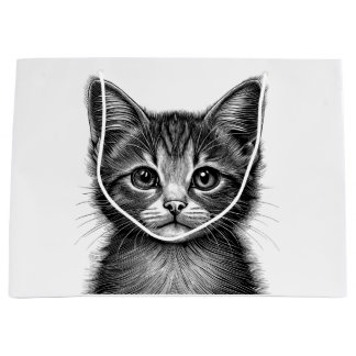 Adorable Sketch of Young Cat   Large Gift Bag