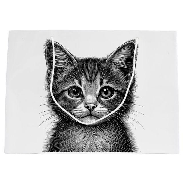 Adorable Sketch of Young Cat   Large Gift Bag (Front)