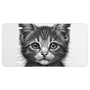 Adorable Sketch of Young Cat License Plate